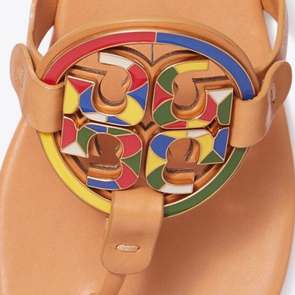 Tory Burch $298 Enamel Miller Soft Sandal Multi Natural Vachetta Tan MAN… - Picture 10 of 13